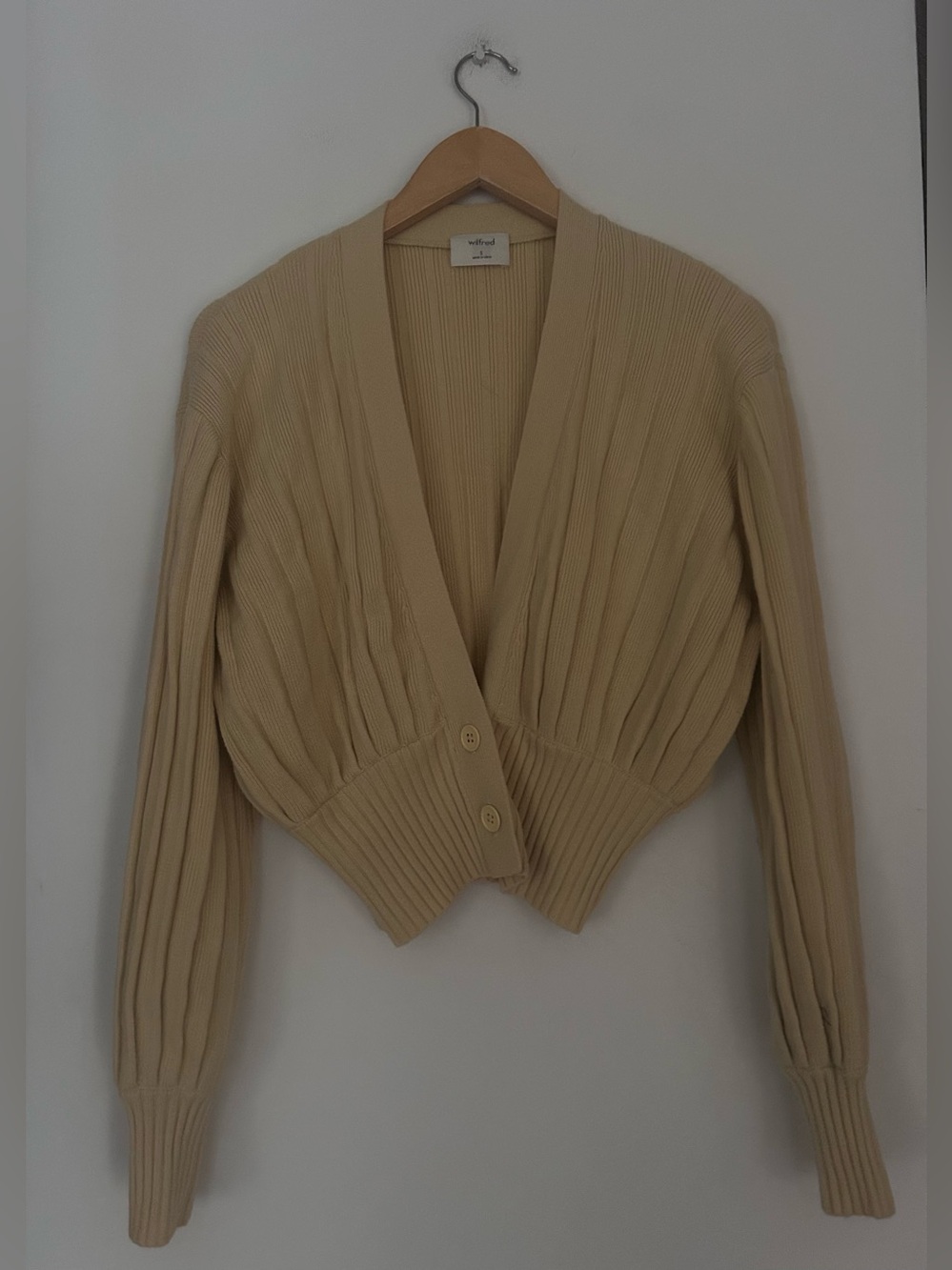 Aritzia Wilfred Cropped Ribbed Cardigan butter  yellow Wool Blend Minimalist - Picture 7 of 7